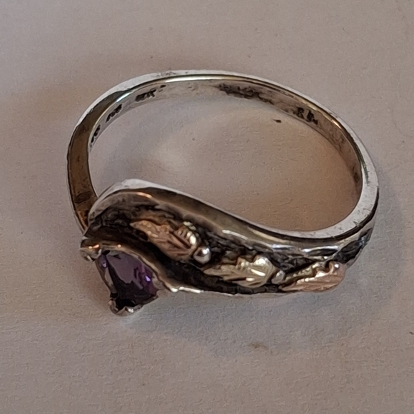 Vintage Sterling Silver 925 & 12k Signed Amethyst Black Hills Gold  Ring Size 6 - Picture 12 of 16
